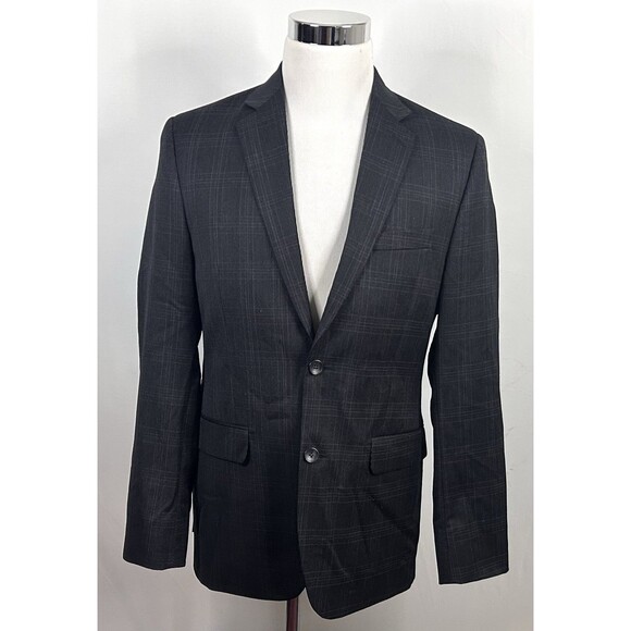 Joseph Abboud 38R Sport Coat 100% Wool Gray Plaid Two Button Double Vented - Picture 2 of 8